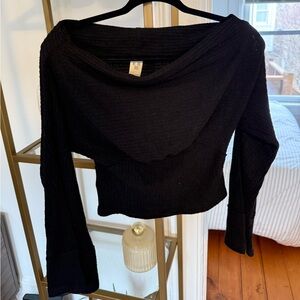 Free People Black Off-Shoulder Long Sleeve Crop Top | Small